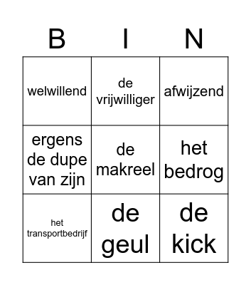 thema woorden Bingo Card