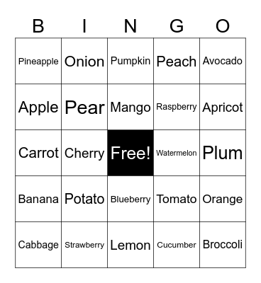 Fruits & vegetables Bingo Card