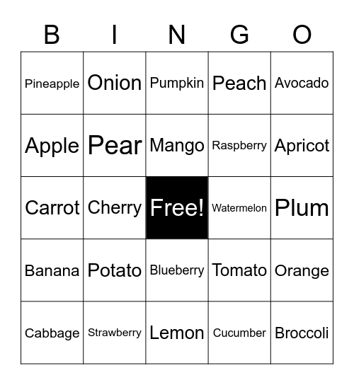 Fruits & vegetables Bingo Card