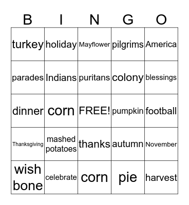 Thanksgiving  Bingo Card