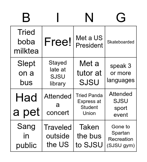 Have you ever? Bingo Card