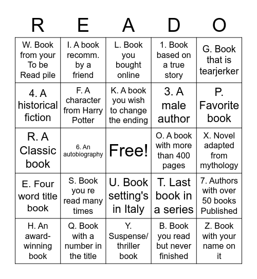 READO Bingo Card