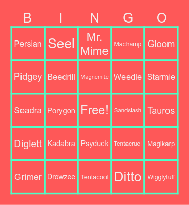 Pokemon Gen 1 Bingo Card
