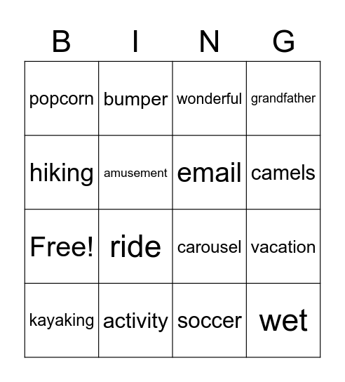 Grade 6 Unit 1 Vocabulary Review Bingo Card