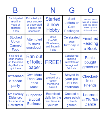 Adventures in Social Distancing Bingo Card
