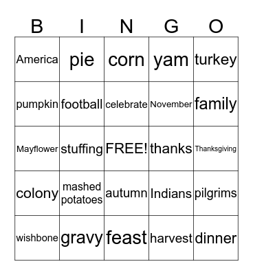 Thanksgiving Bingo Card