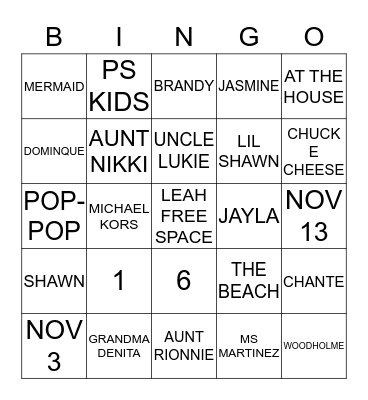 ALL ABOUT LEAH BINGO Card