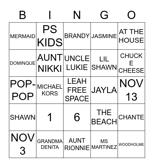 ALL ABOUT LEAH BINGO Card