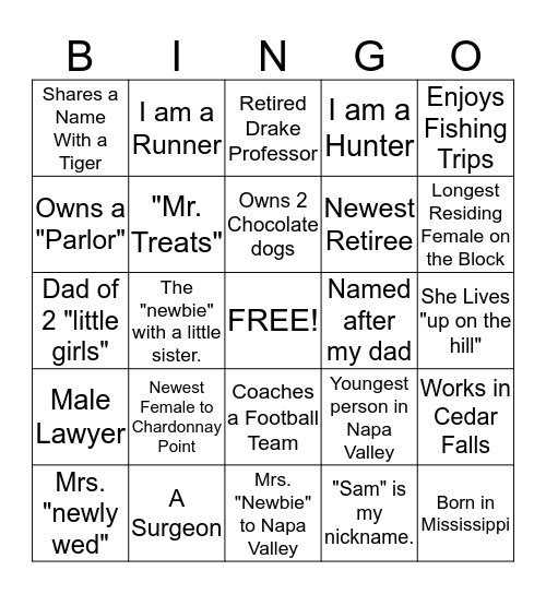 Chardonnay Block Bingo Card