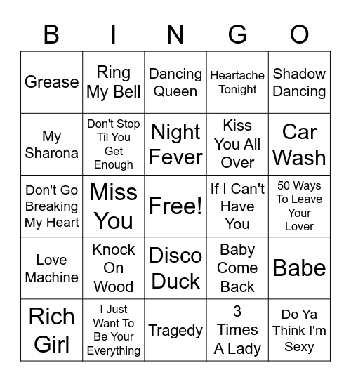 70's #1's Bingo Card