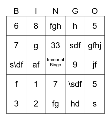 Immortal Bingo Card
