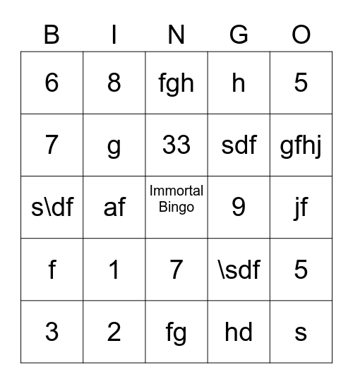 Immortal Bingo Card