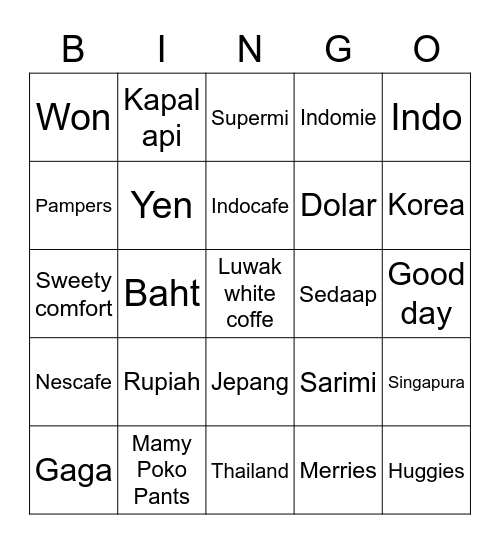 K A N I A Bingo Card