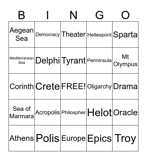 Ancient Greece Terms Bingo Card