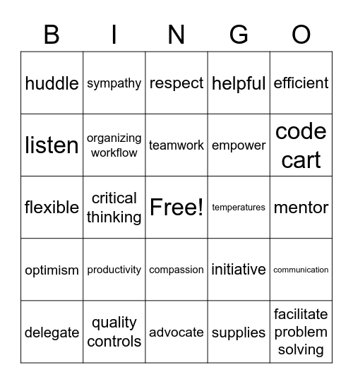 Leadership Qualities and Tasks Bingo Card