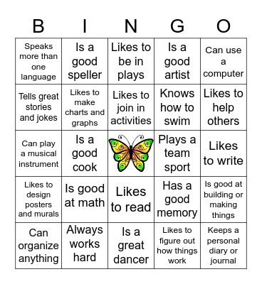 Getting To Know You Bingo Card