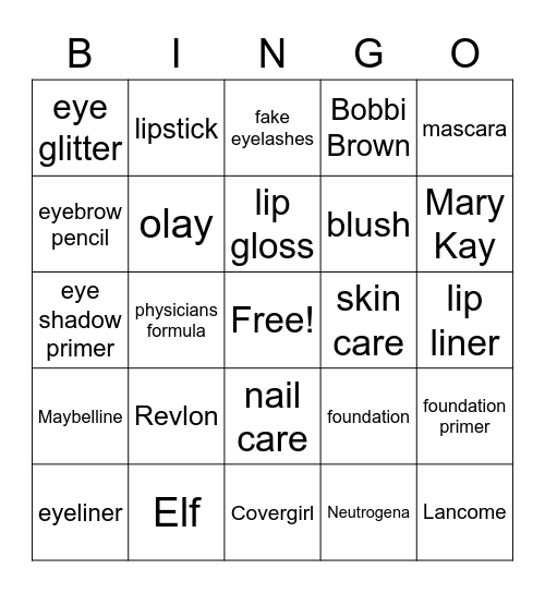 makeup Bingo Card