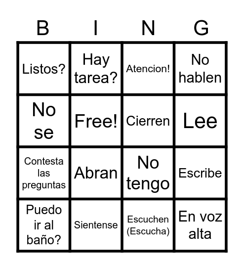 Los mandatos de la clase Bingo Card