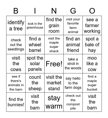 winter on the farm Bingo Card