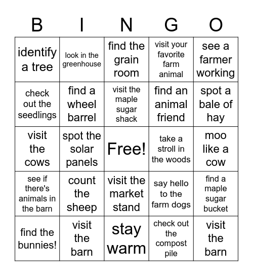 winter on the farm Bingo Card
