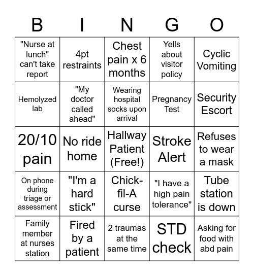 ER Week BINGO Card