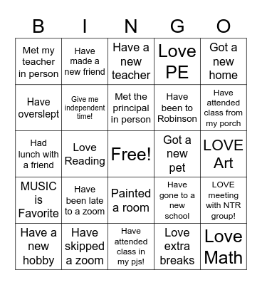 VIRTUAL LEARNING BINGO Card