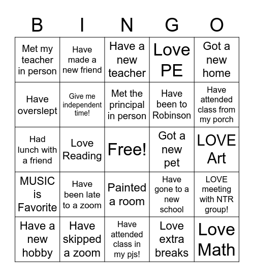 VIRTUAL LEARNING BINGO Card