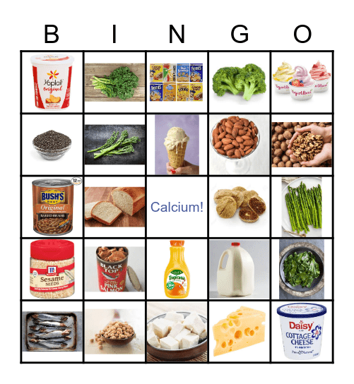 Calcium-Rich Foods! Bingo Card