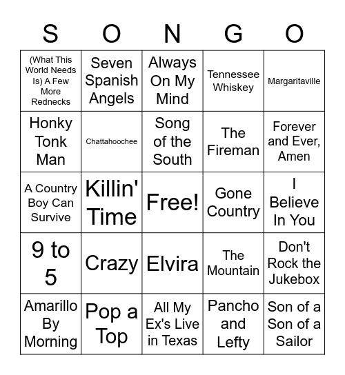80s Country Bingo Card