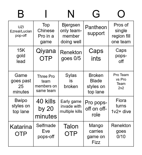 Super Server BINGO Card