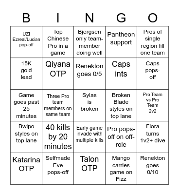 Super Server BINGO Card