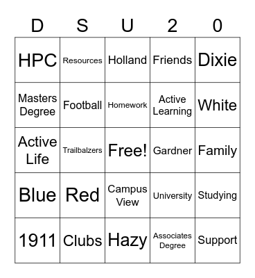 DSU Family Week(end) 2020 Bingo Card