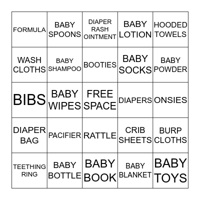 BABY SHOWER BINGO Card