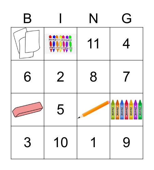 New School Supplies 2 (Pic) + Numbers 1-11 Bingo Card