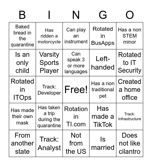 Get to Know the NCGs Bingo Card