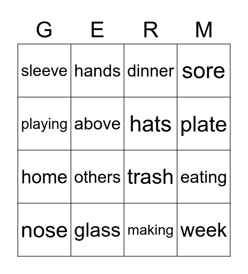 Germ Bingo Card
