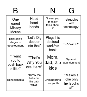 Griffith's Saying Bingo Card