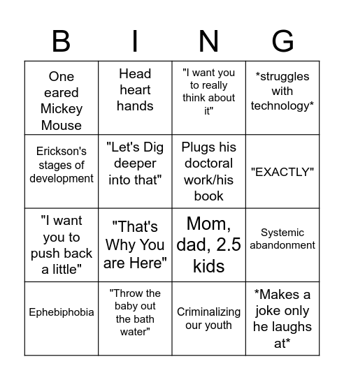 Griffith's Saying Bingo Card