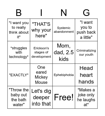 Griffith's Sayings Bingo Card