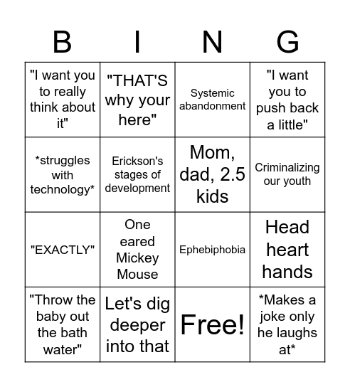 Griffith's Sayings Bingo Card