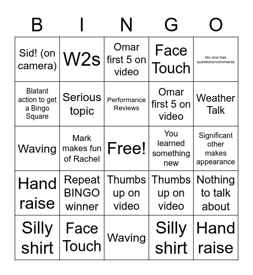 Verato Town Hall 15 Bingo Card