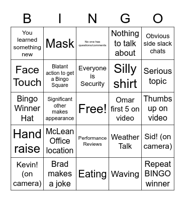 Verato Town Hall 15 Bingo Card