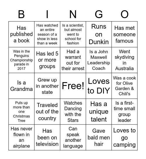 Get to know you Bingo Card