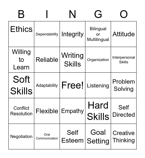 Career Soft Skills Bingo Card