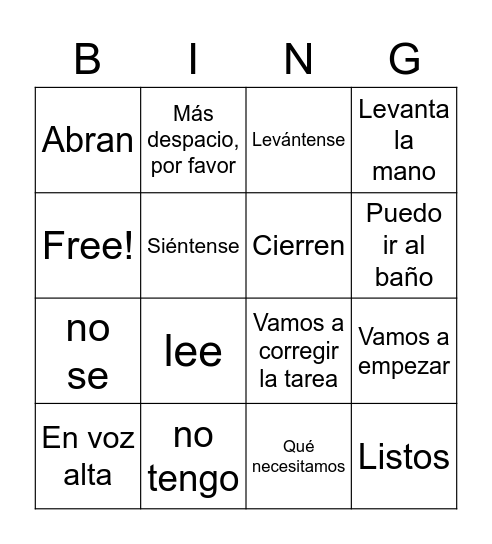 Los mandatos de la clase Bingo Card