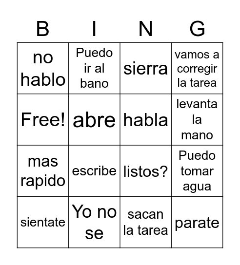 Los mandatos de la clase Bingo Card