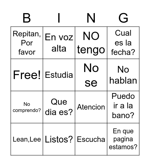Los Mandatos de la clase Bingo Card