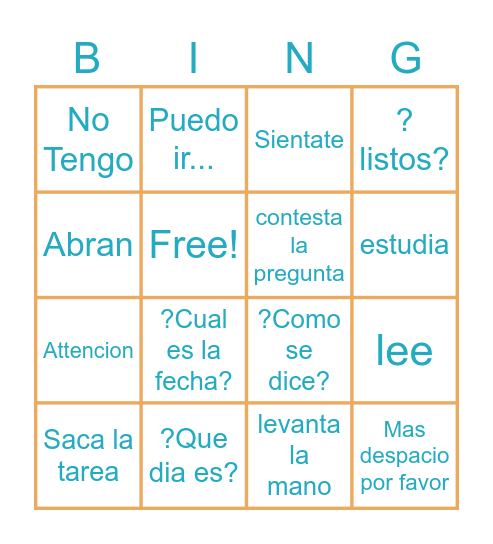 Los Mandatos de la Clase Bingo Card