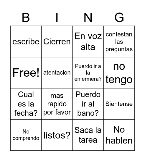 Los Mandatos de la Clase Bingo Card