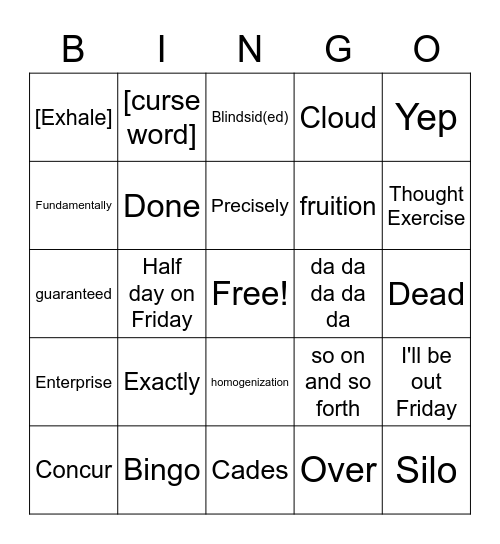 Sean's Bingo Card